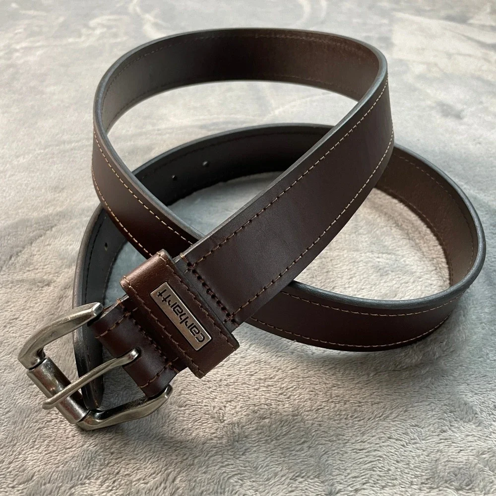 Carhartt Men's Brown Full Grain Leather Belt 44 WB5511-M Workwear Buckle
